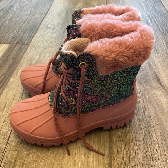 Girls Size 1 Winter Boots London Fog Pink Glitter - Picture 2 of 5